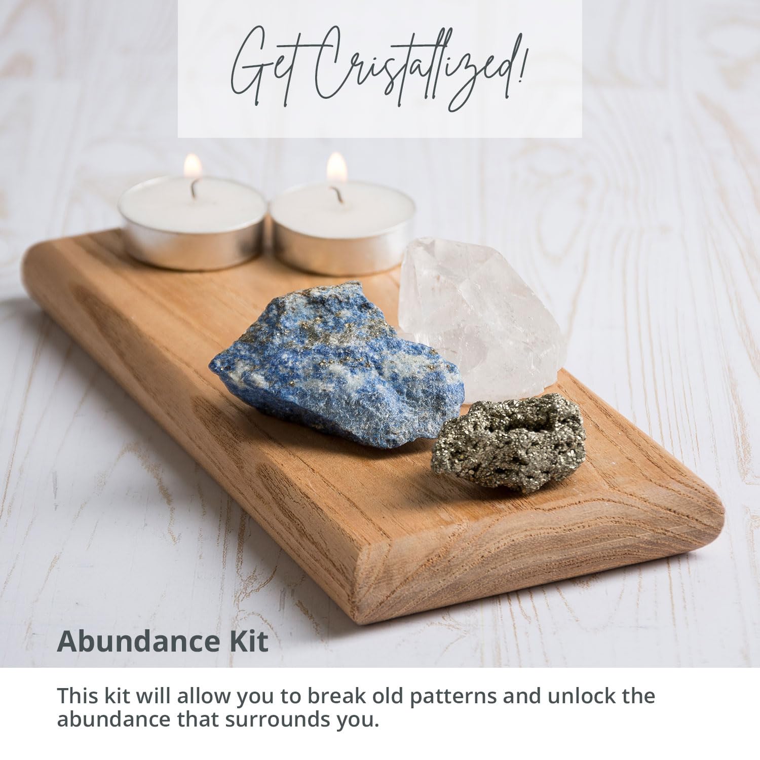 5PCS SAMSARI Abundance XL Crystals Healing Set - (Pyrite, Lapis Lazuli, Clear Quartz), 1 Palo Santo Stick